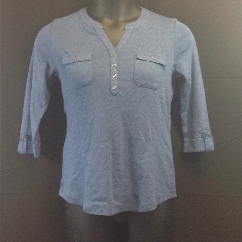 Karen Scott Cotton split neckline shirt